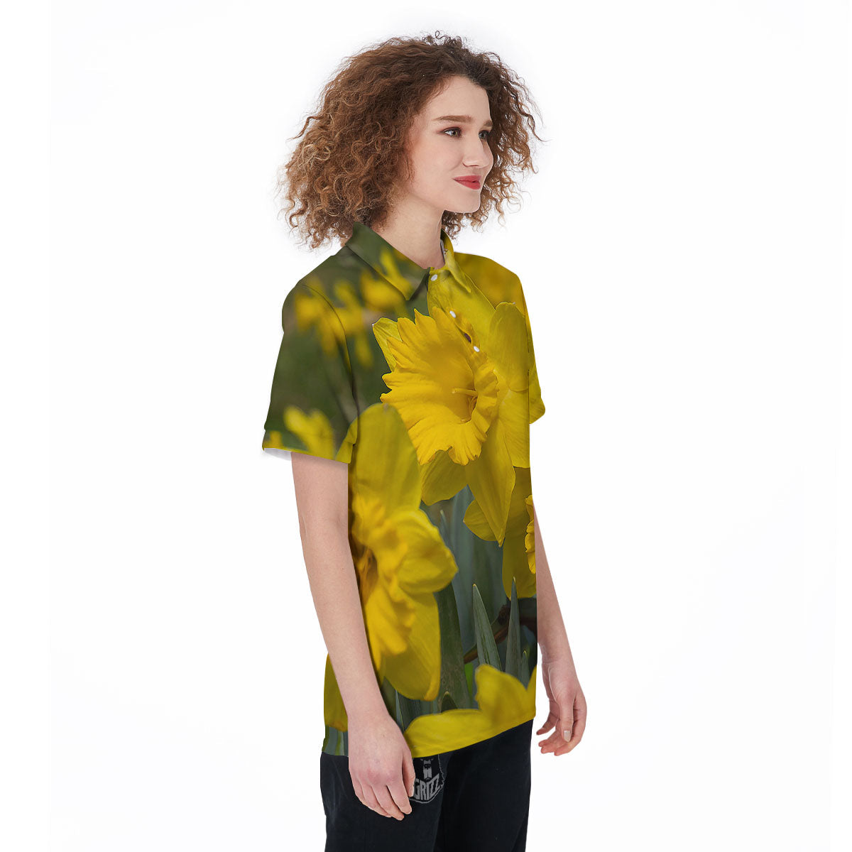 Flower Daffodil Yellow Print Women's Golf Shirts-grizzshop