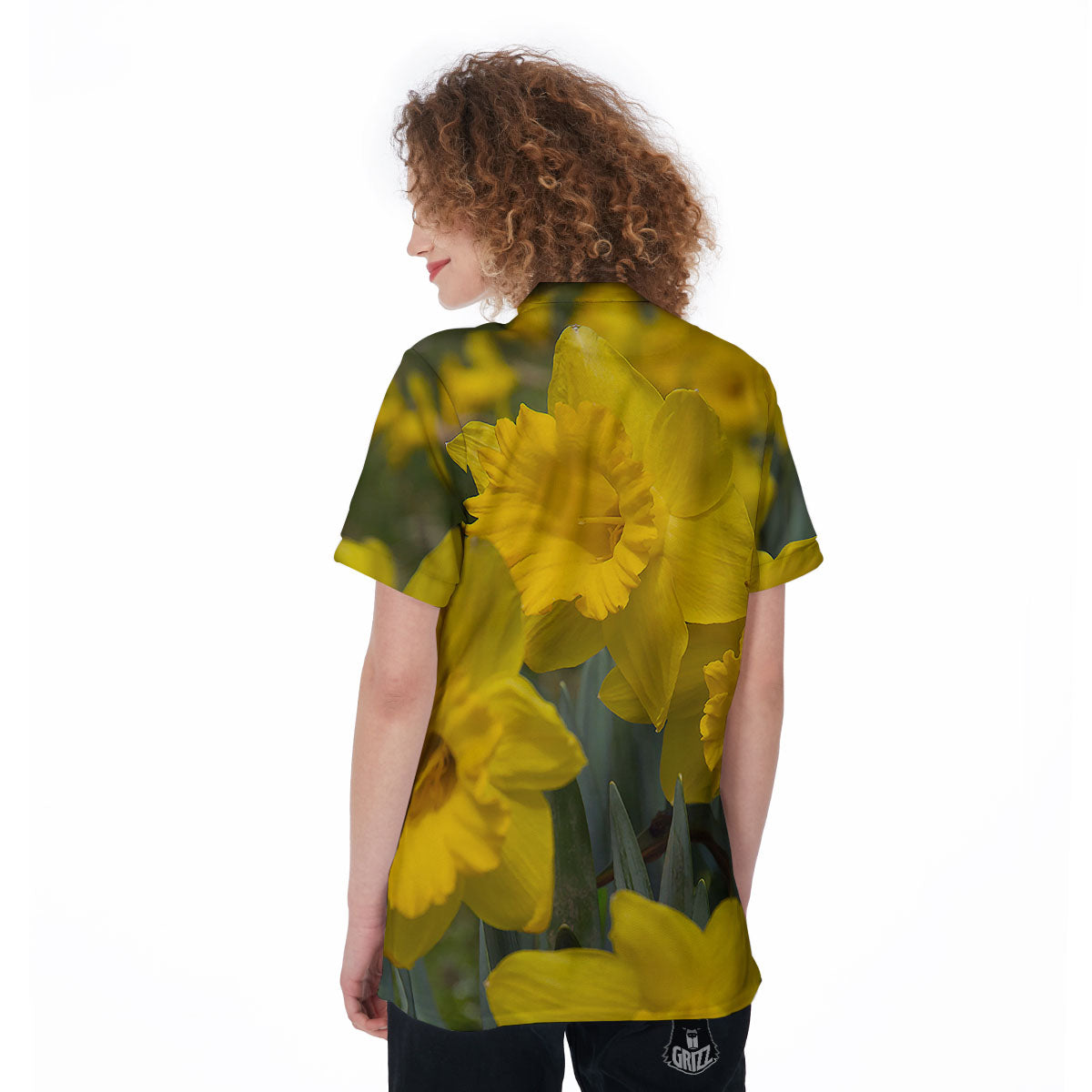 Flower Daffodil Yellow Print Women's Golf Shirts-grizzshop