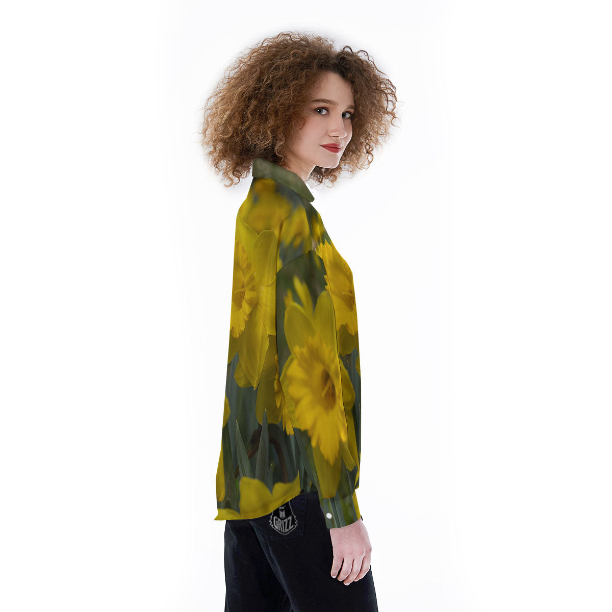 Flower Daffodil Yellow Print Women's Long Sleeve Shirts-grizzshop