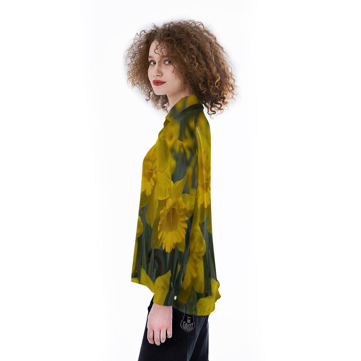 Flower Daffodil Yellow Print Women's Long Sleeve Shirts-grizzshop