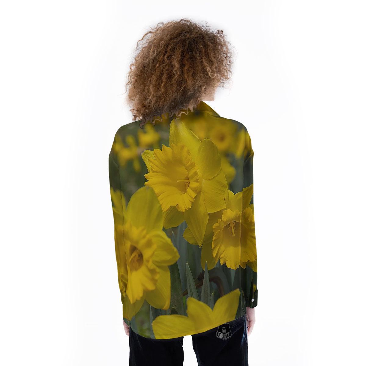 Flower Daffodil Yellow Print Women's Long Sleeve Shirts-grizzshop