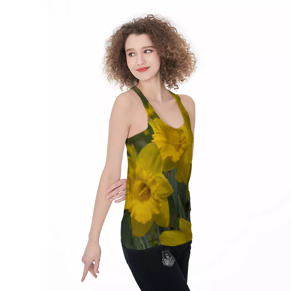 Flower Daffodil Yellow Print Women's Racerback Tank Top-grizzshop