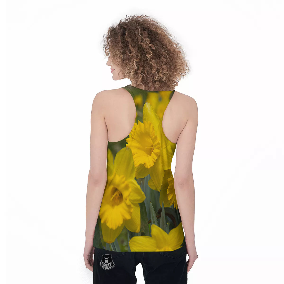 Flower Daffodil Yellow Print Women's Racerback Tank Top-grizzshop