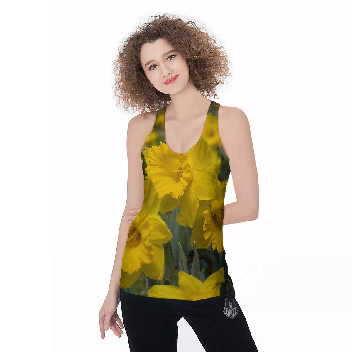 Flower Daffodil Yellow Print Women's Racerback Tank Top-grizzshop