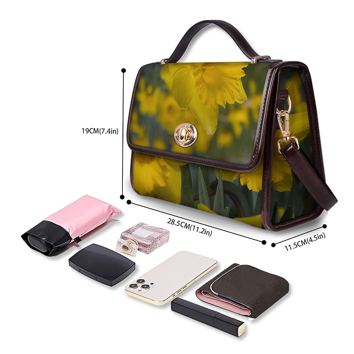 Flower Daffodil Yellow Print Women's Satchel Bag-grizzshop