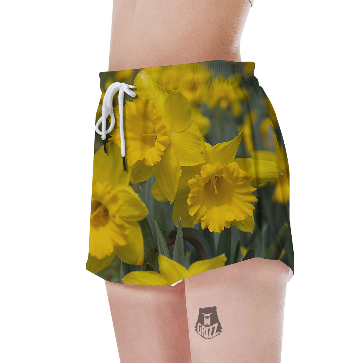 Flower Daffodil Yellow Print Women's Shorts-grizzshop