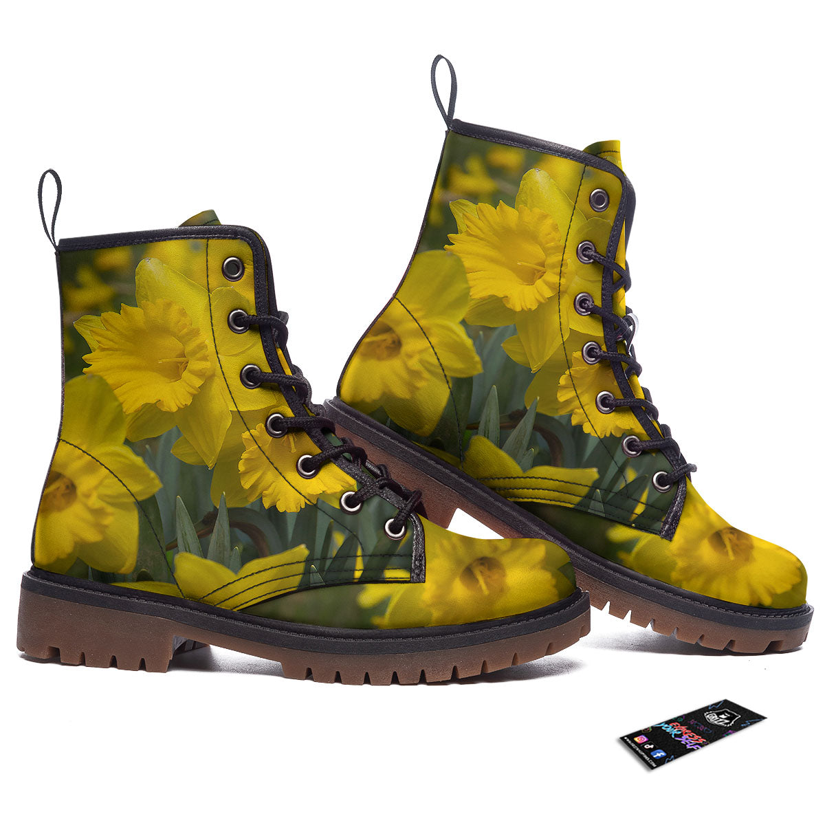 Flower Daffodil Yellow Print Work Boots-grizzshop