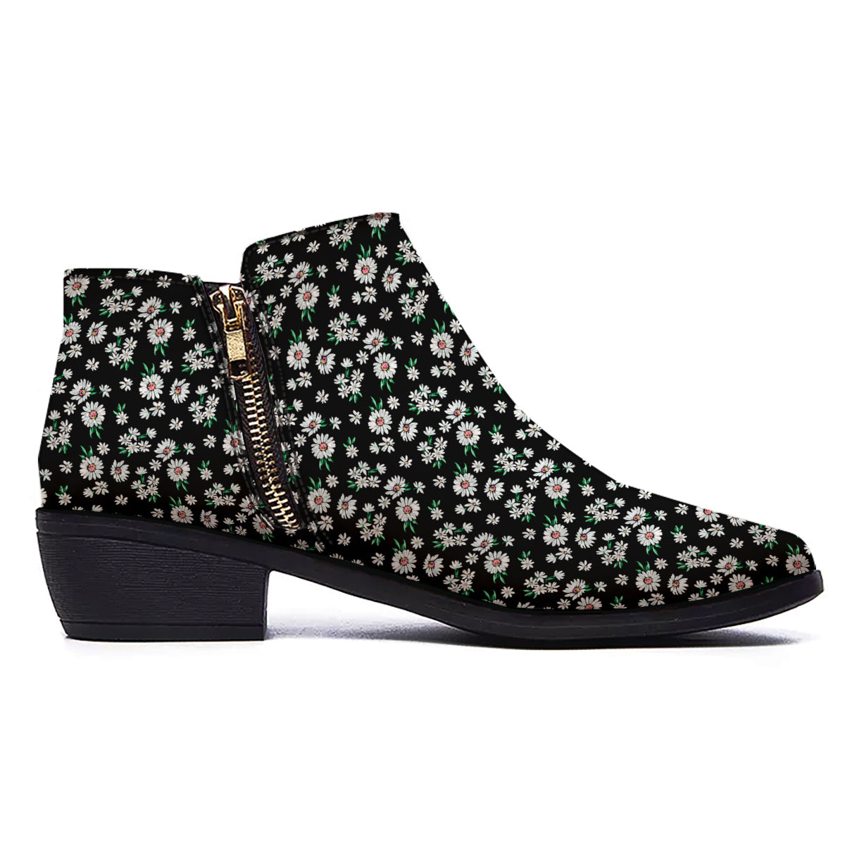 Flower Daisy Print Pattern Ankle Boots-grizzshop