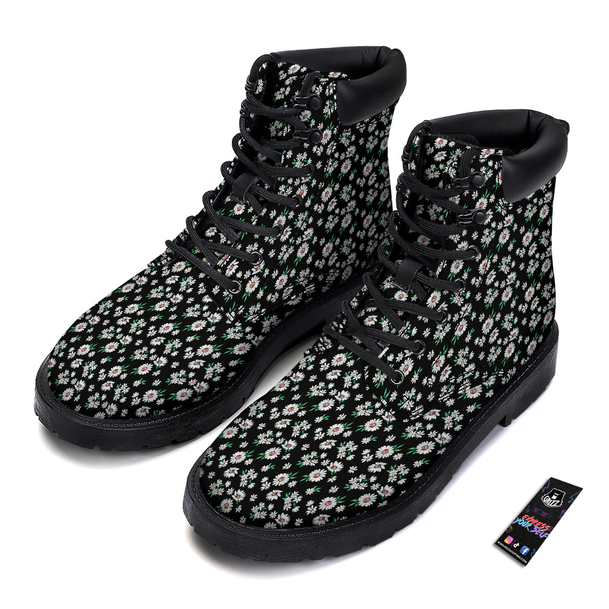 Flower Daisy Print Pattern Boots-grizzshop
