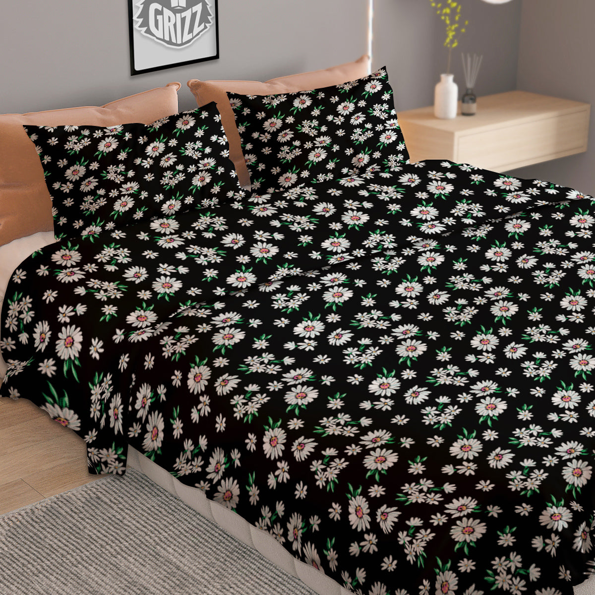 Flower Daisy Print Pattern Duvet Cover Bedding Set
