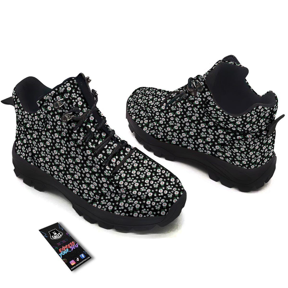Flower Daisy Print Pattern Hiking Shoes-grizzshop