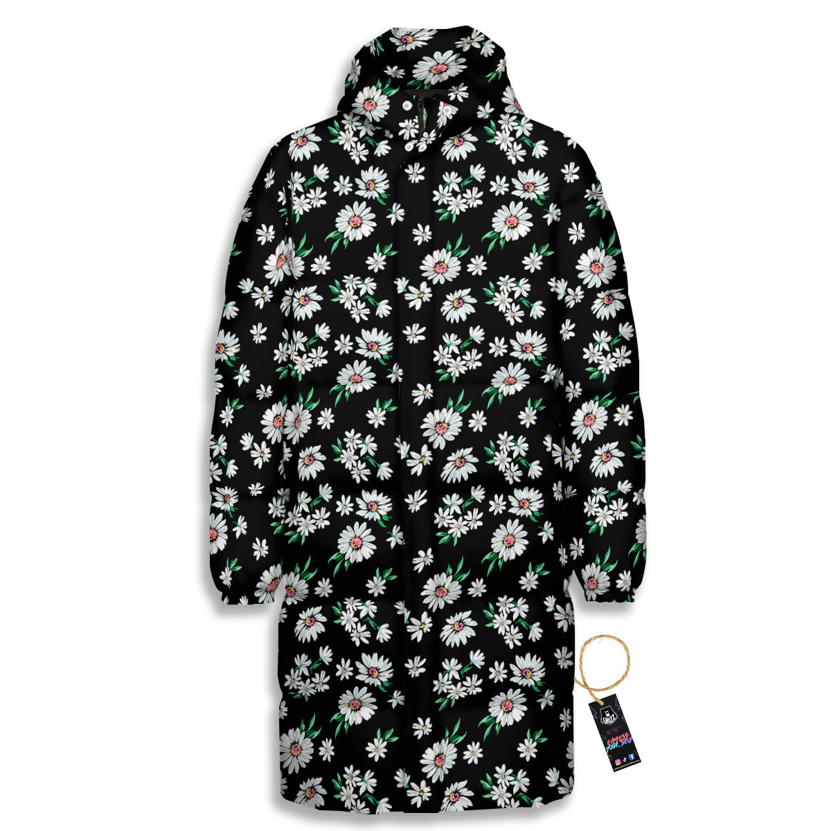 Flower Daisy Print Pattern Long Down Jacket-grizzshop