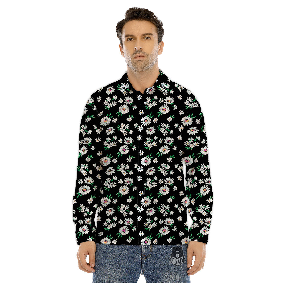 Flower Daisy Print Pattern Men's Dress Shirts-grizzshop