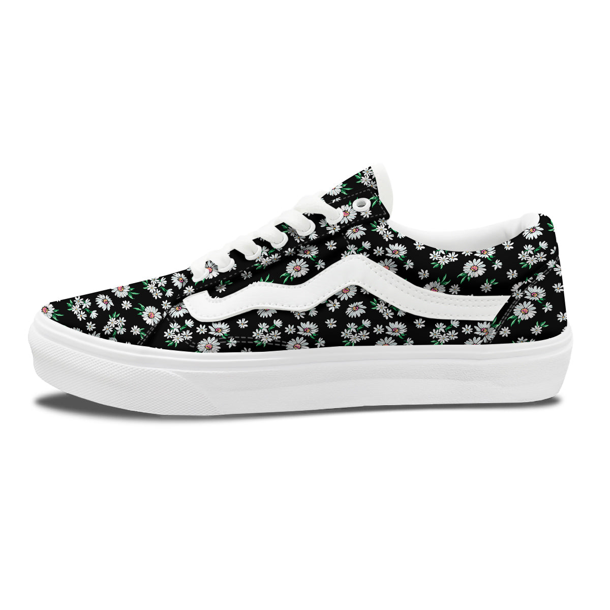 Flower Daisy Print Pattern Skate Shoes-grizzshop