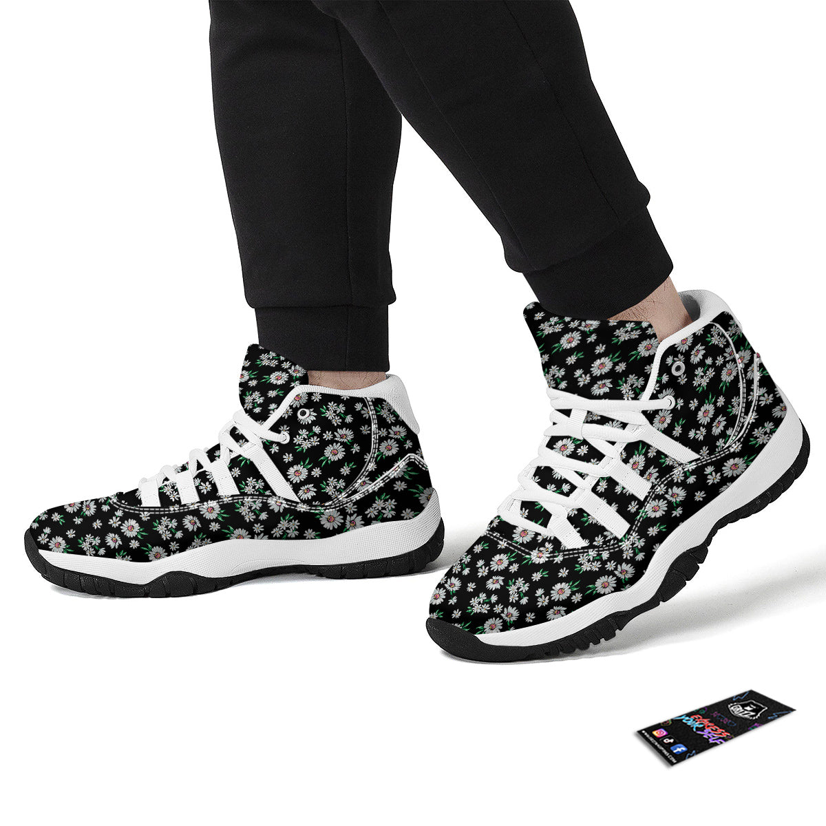 Flower Daisy Print Pattern White Bball Shoes-grizzshop