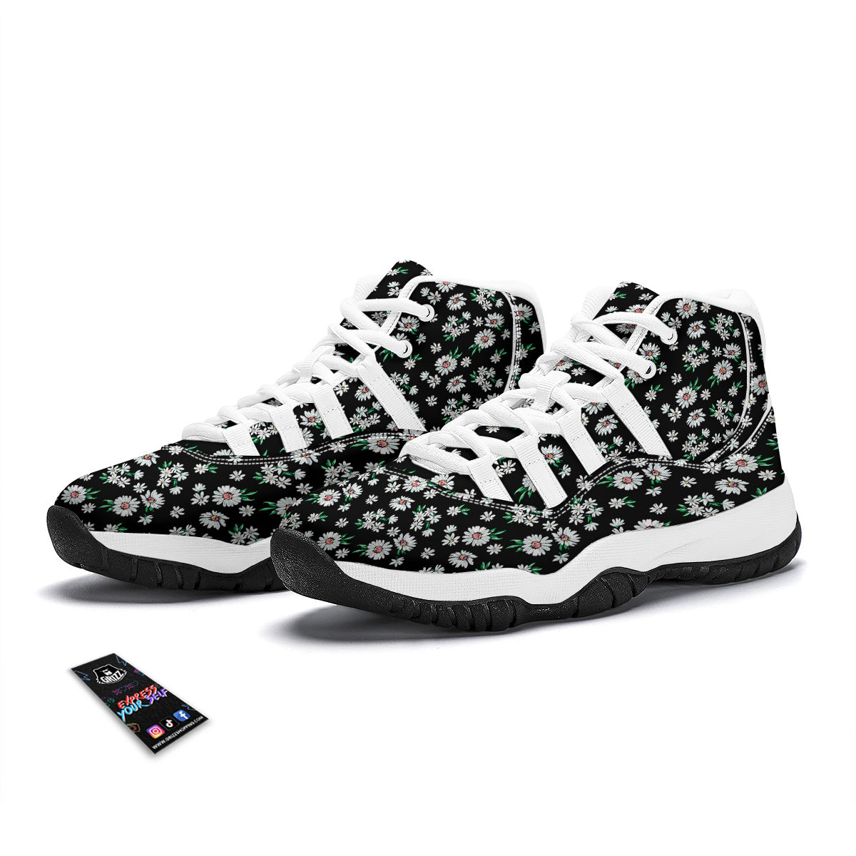 Flower Daisy Print Pattern White Bball Shoes-grizzshop