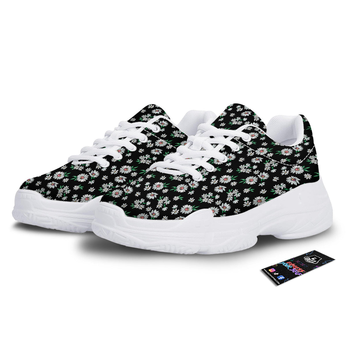 Flower Daisy Print Pattern White Chunky Shoes-grizzshop