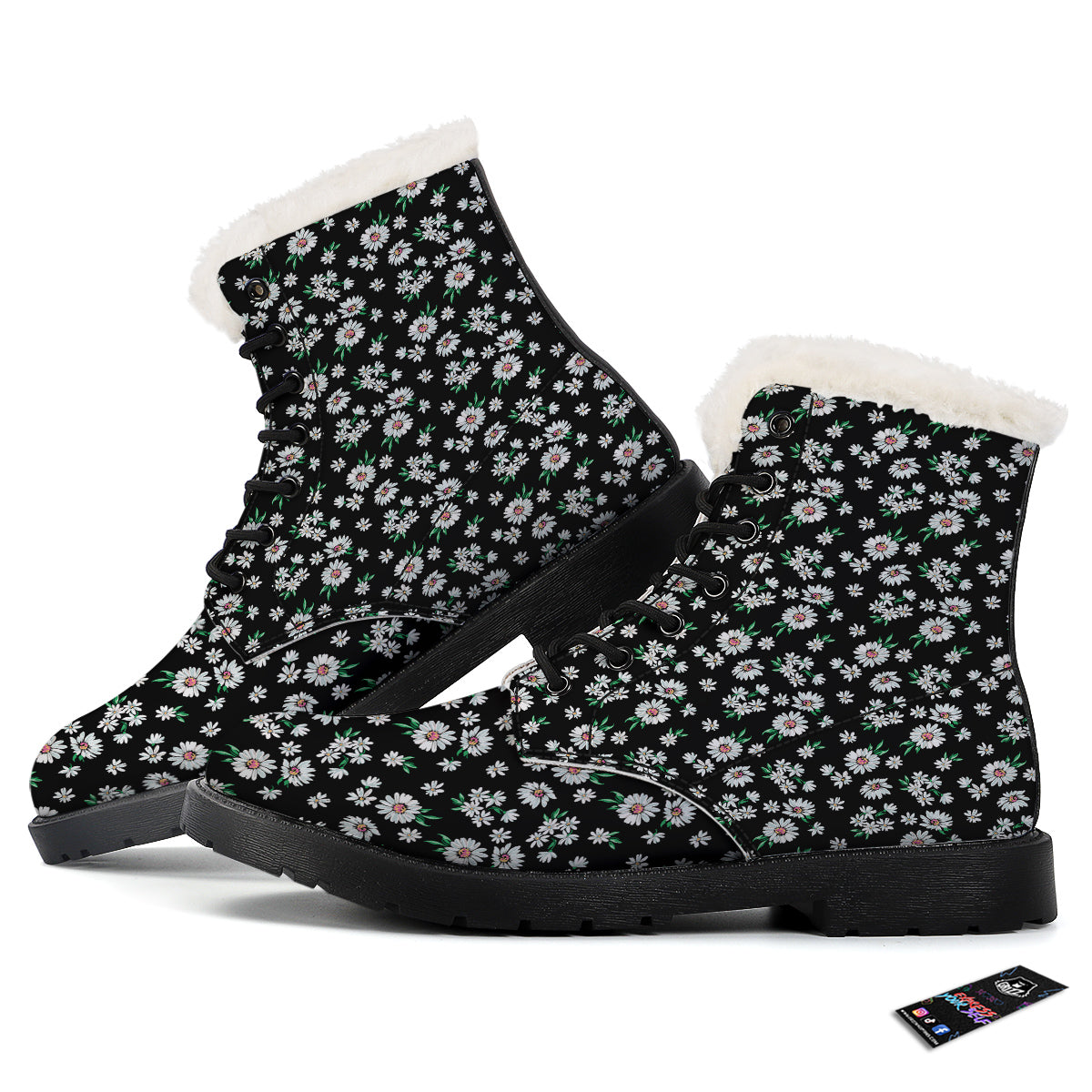 Flower Daisy Print Pattern Winter Boots-grizzshop
