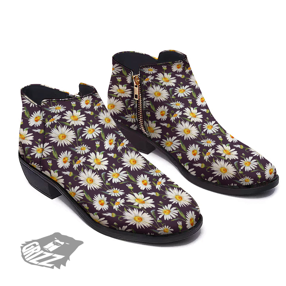 Flower Daisy Watercolor Print Pattern Ankle Boots-grizzshop