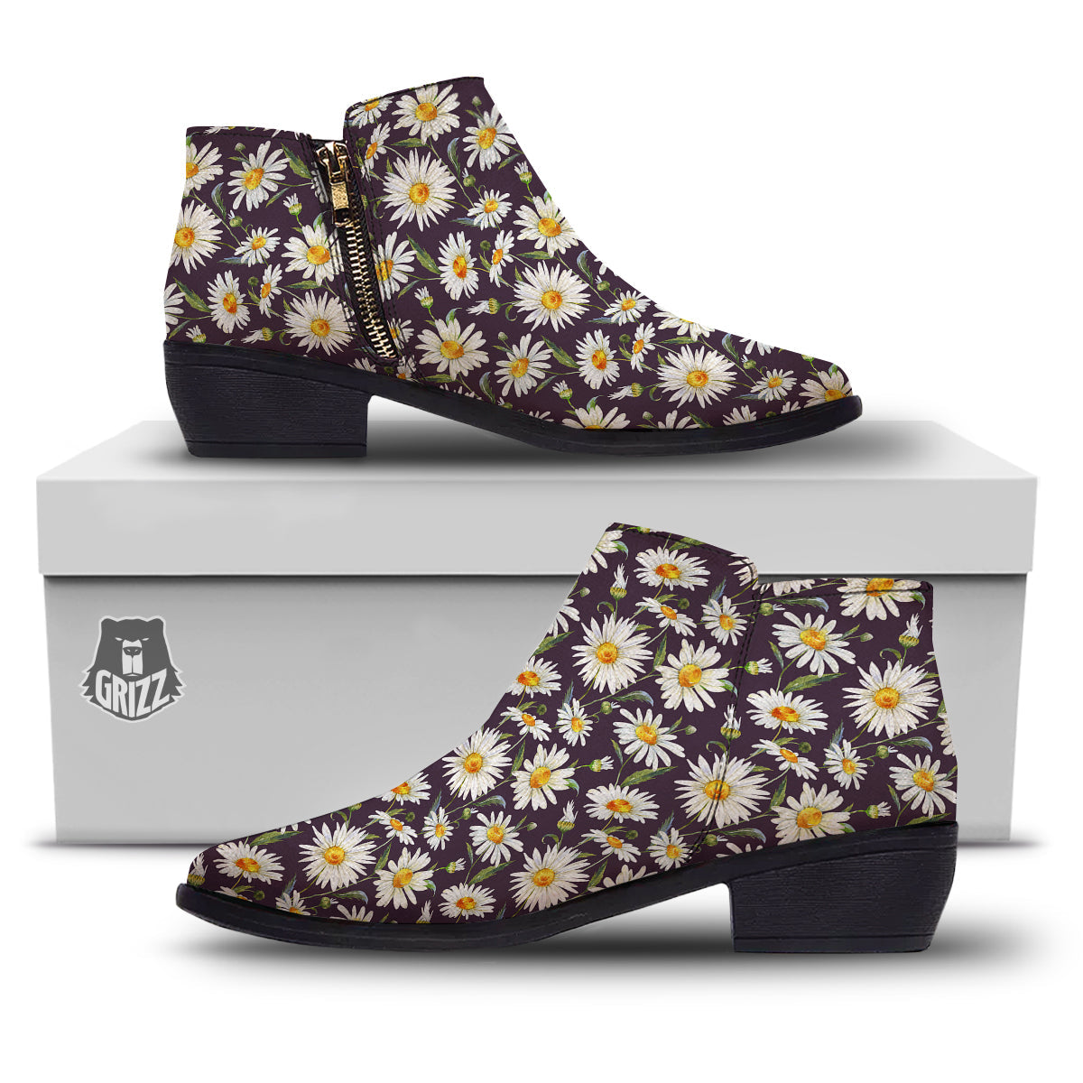 Flower Daisy Watercolor Print Pattern Ankle Boots-grizzshop