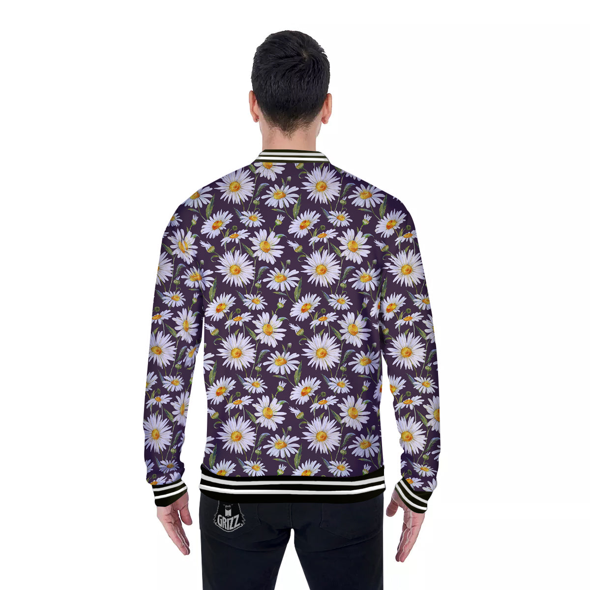 Flower Daisy Watercolor Print Pattern Baseball Jacket-grizzshop