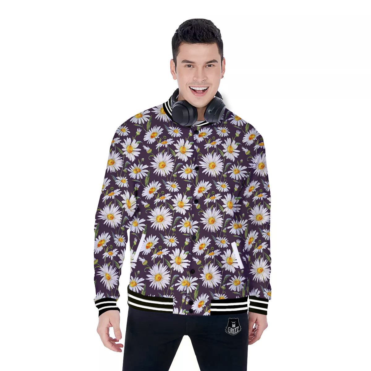 Flower Daisy Watercolor Print Pattern Baseball Jacket-grizzshop