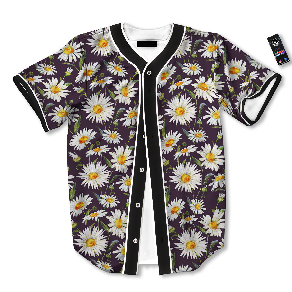 Flower Daisy Watercolor Print Pattern Baseball Jersey-grizzshop