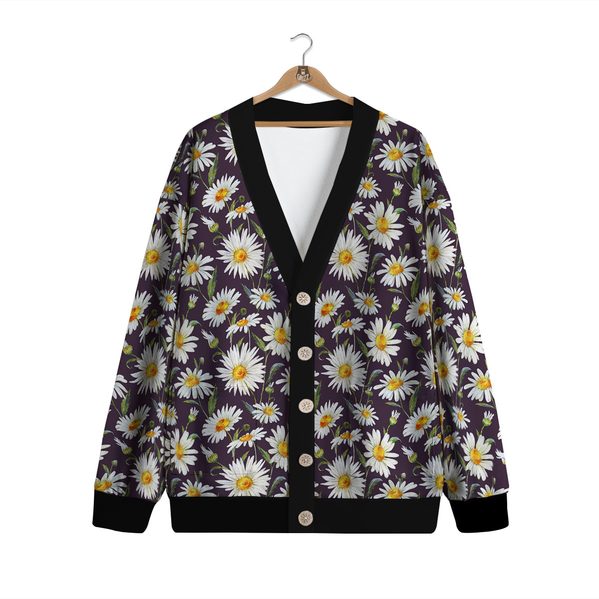 Flower Daisy Watercolor Print Pattern Cardigan-grizzshop