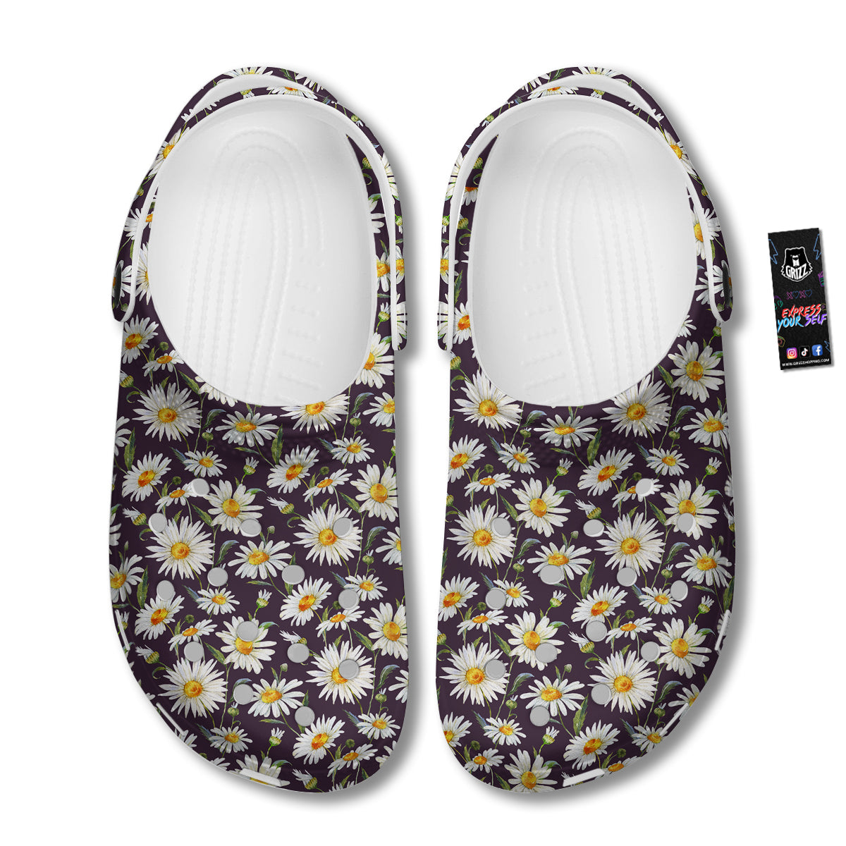Flower Daisy Watercolor Print Pattern Clog-grizzshop