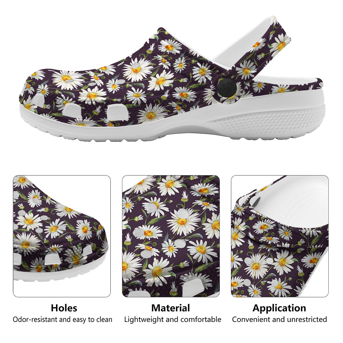 Flower Daisy Watercolor Print Pattern Clog-grizzshop