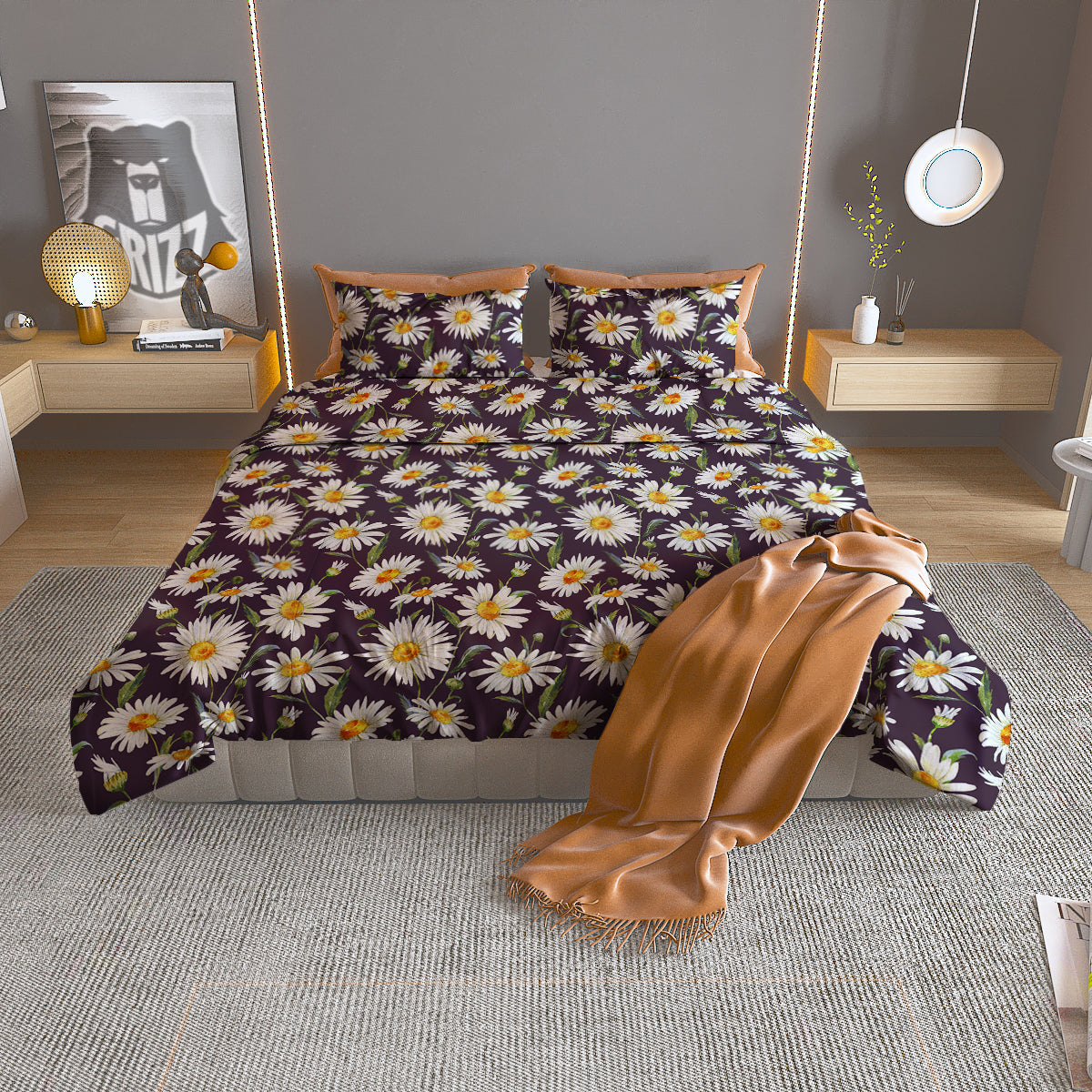 Flower Daisy Watercolor Print Pattern Duvet Cover Bedding Set