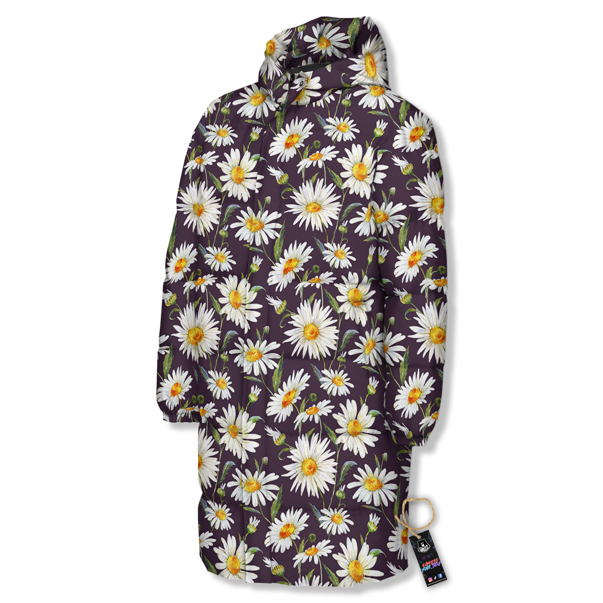 Flower Daisy Watercolor Print Pattern Long Down Jacket-grizzshop