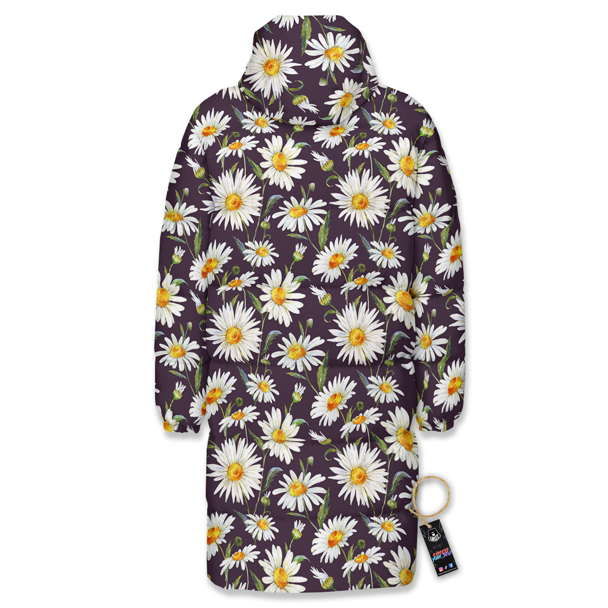 Flower Daisy Watercolor Print Pattern Long Down Jacket-grizzshop