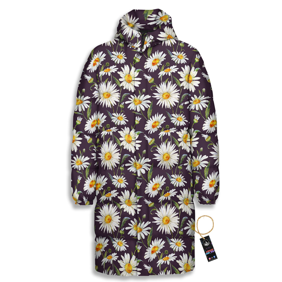 Flower Daisy Watercolor Print Pattern Long Down Jacket-grizzshop