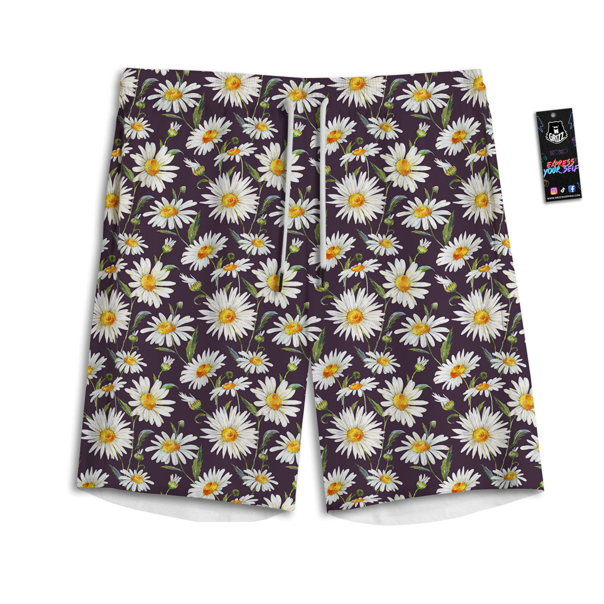 Flower Daisy Watercolor Print Pattern Men's Athletic Shorts
