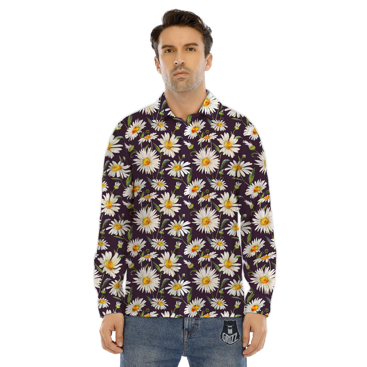 Flower Daisy Watercolor Print Pattern Men's Dress Shirts-grizzshop