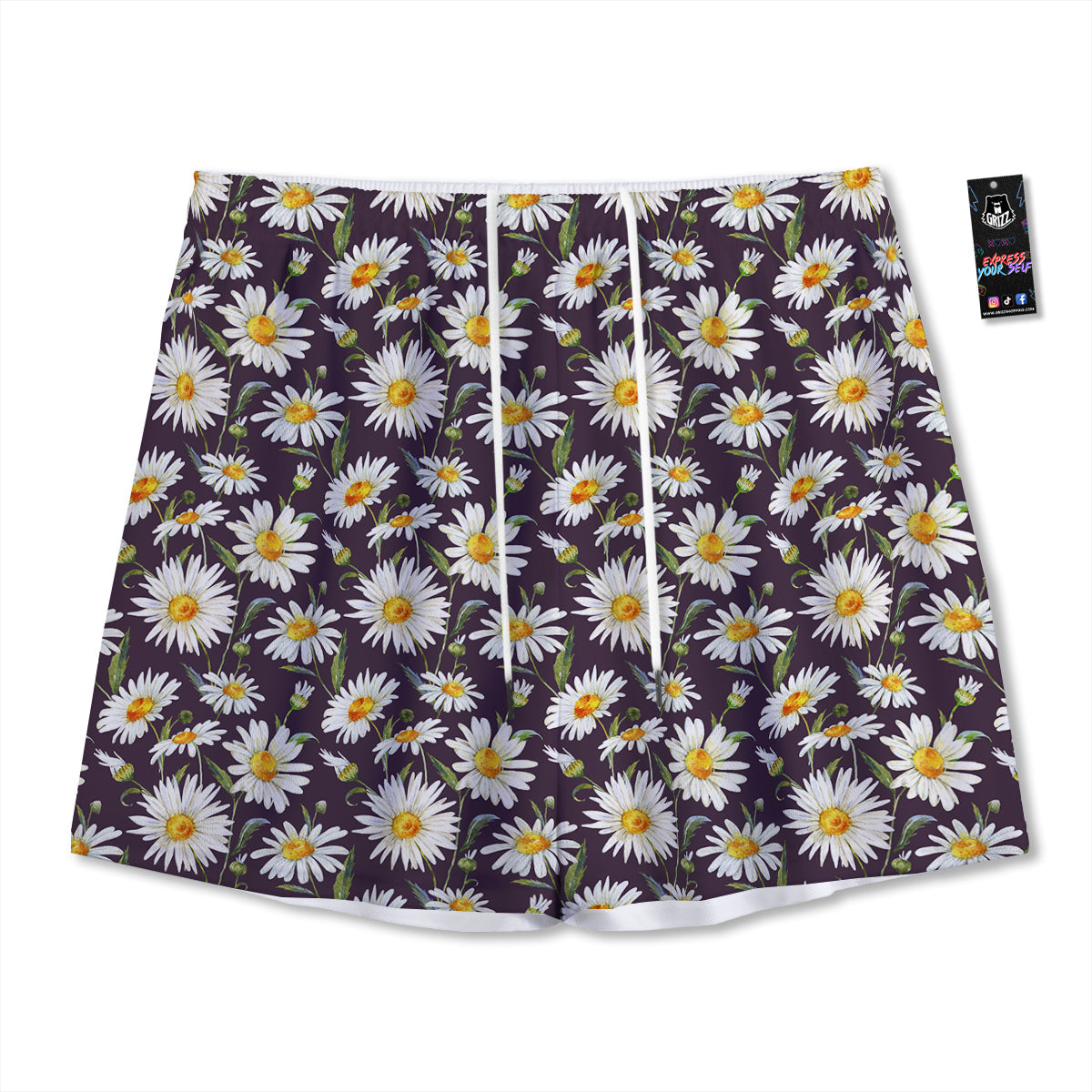 Flower Daisy Watercolor Print Pattern Mesh Shorts