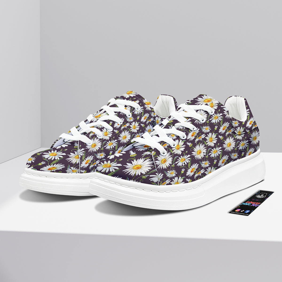 Flower Daisy Watercolor Print Pattern Platform Shoes-grizzshop