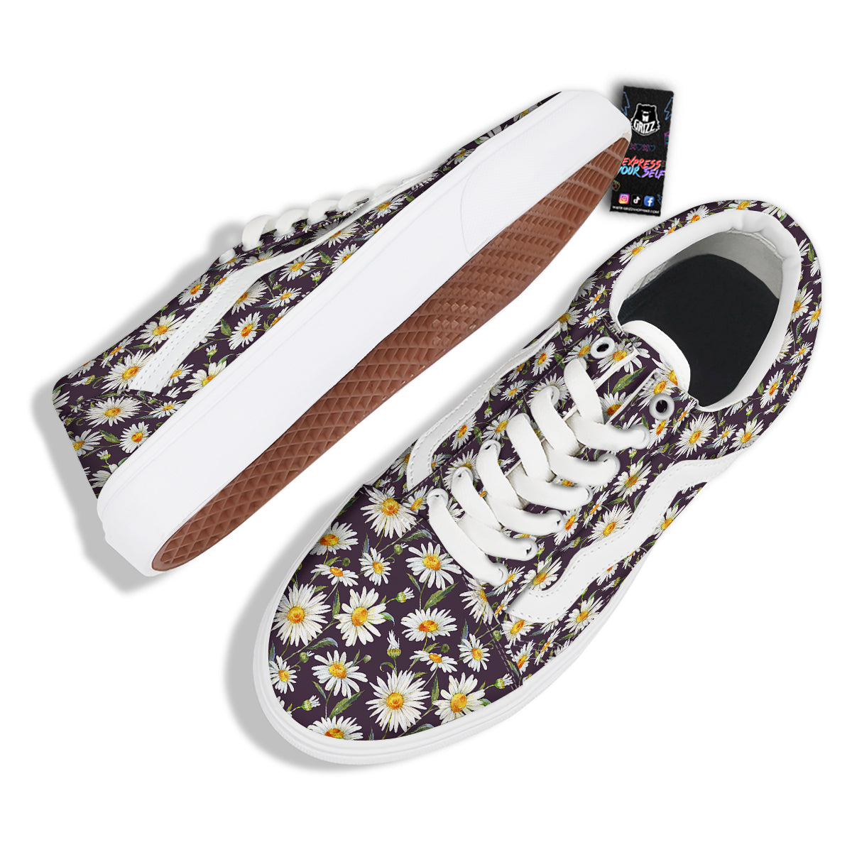 Flower Daisy Watercolor Print Pattern Skate Shoes-grizzshop