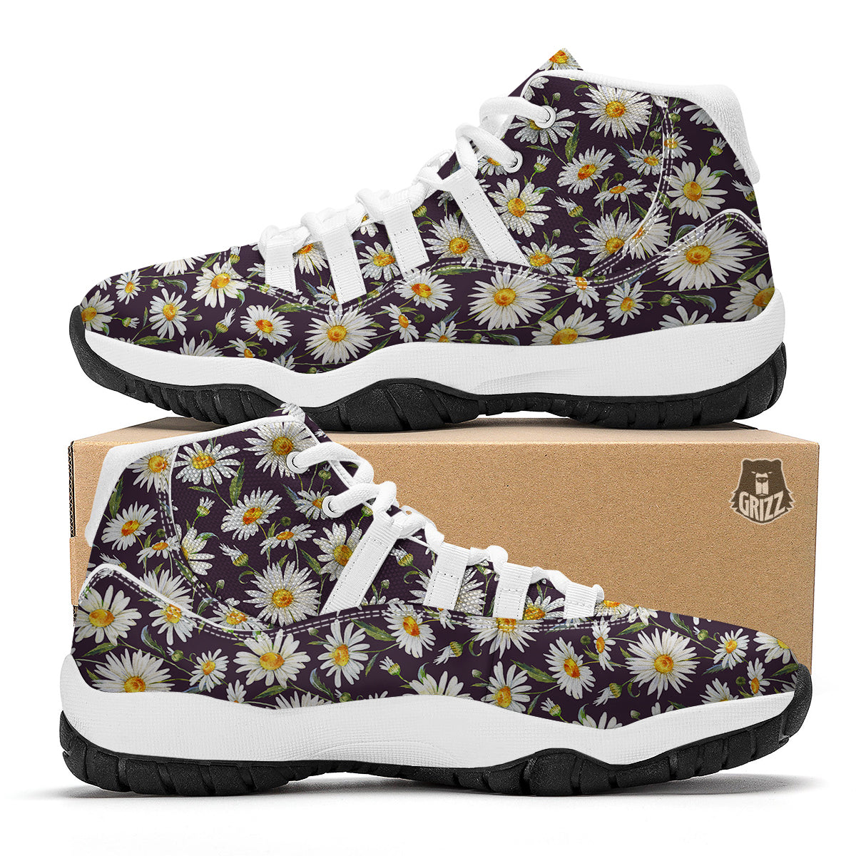 Flower Daisy Watercolor Print Pattern White Bball Shoes-grizzshop