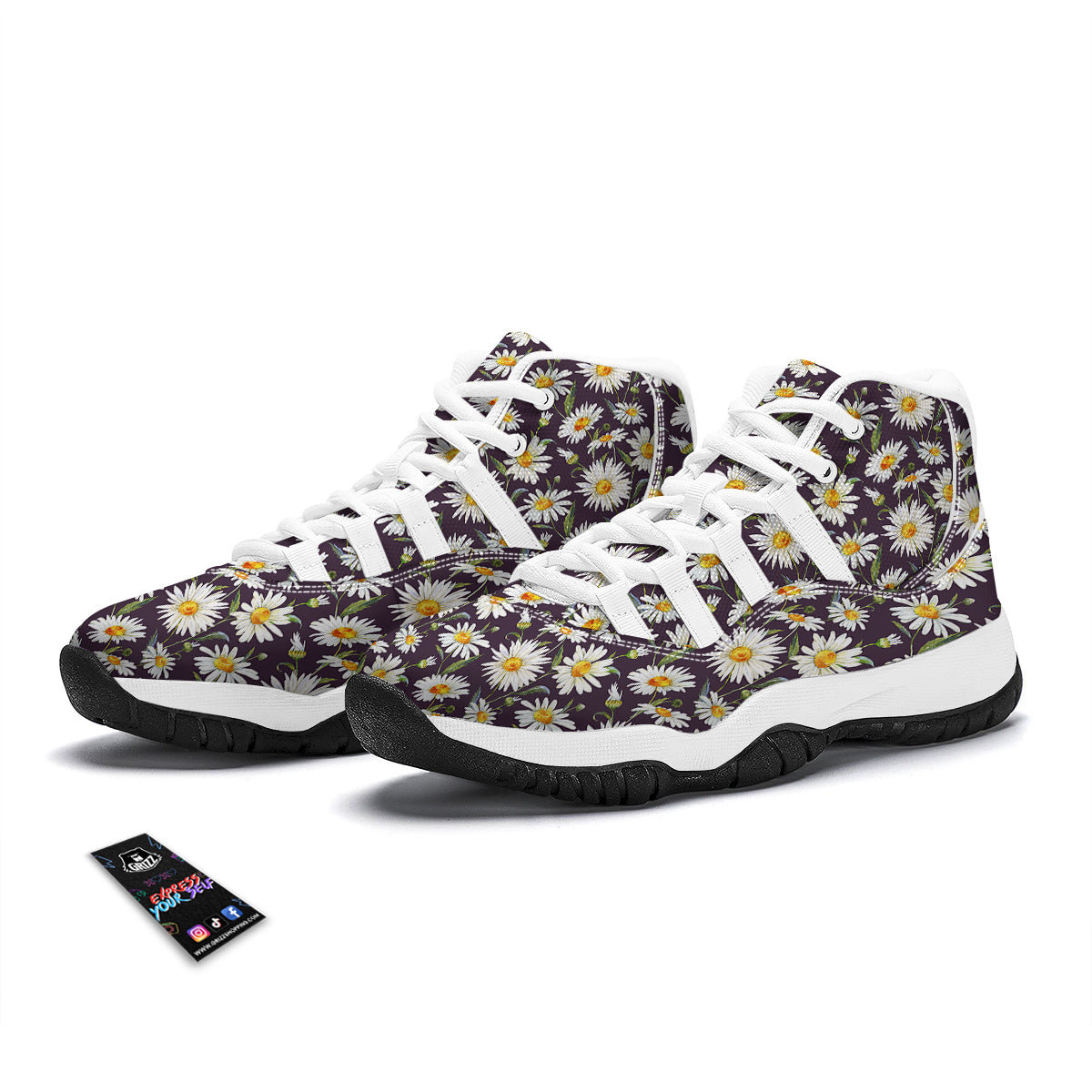 Flower Daisy Watercolor Print Pattern White Bball Shoes-grizzshop