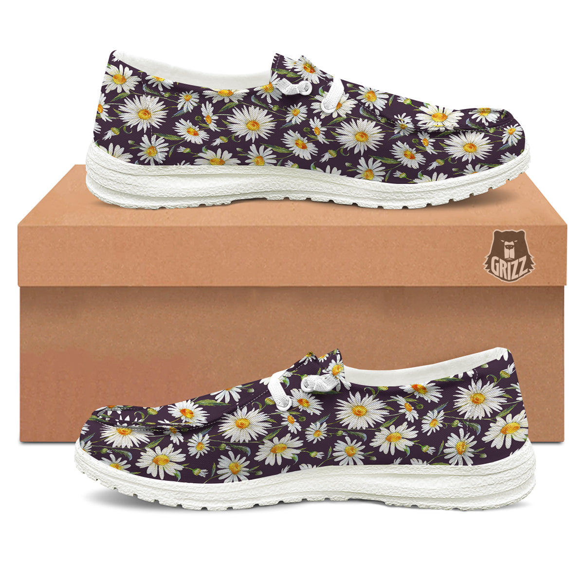 Flower Daisy Watercolor Print Pattern White Loafers-grizzshop