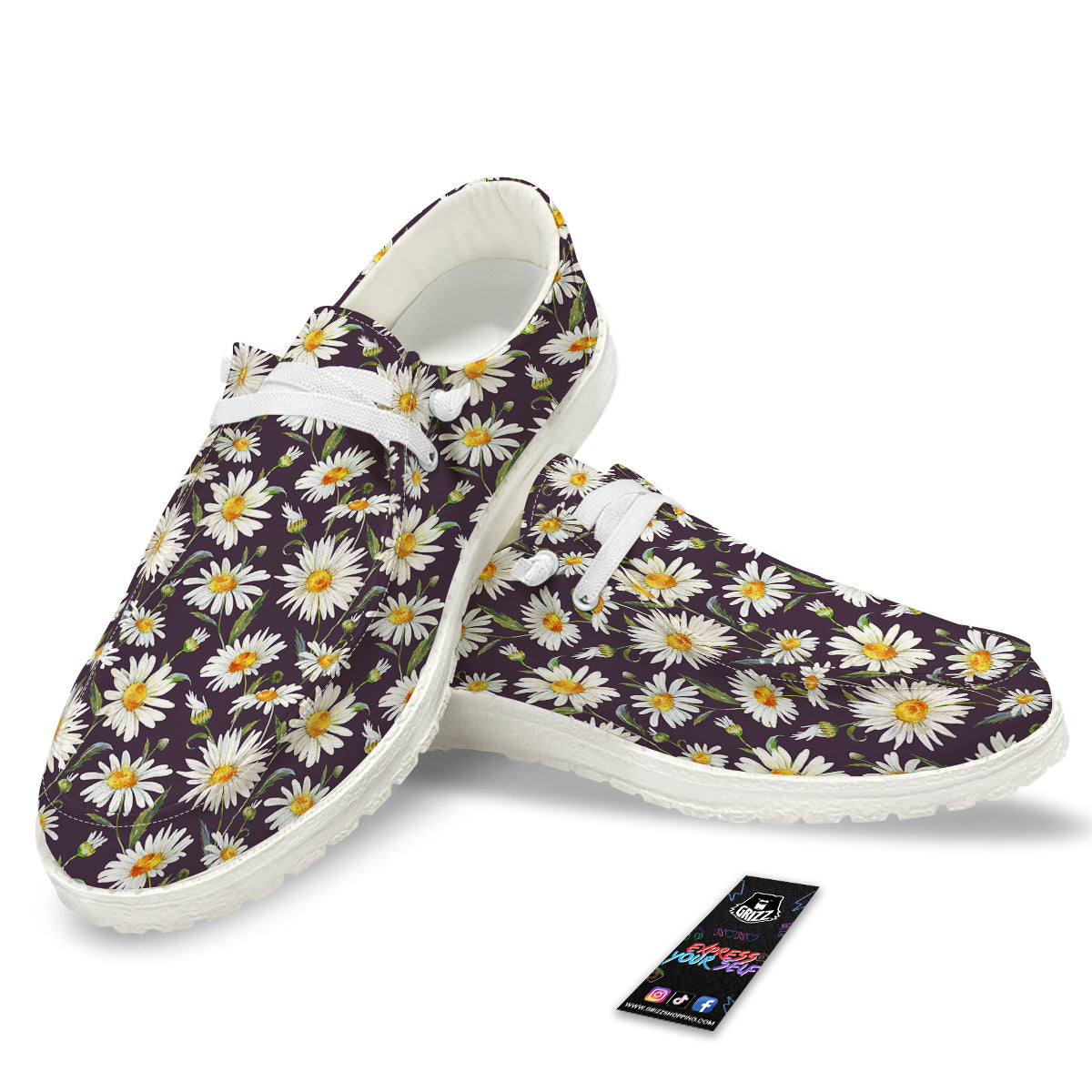Flower Daisy Watercolor Print Pattern White Loafers-grizzshop