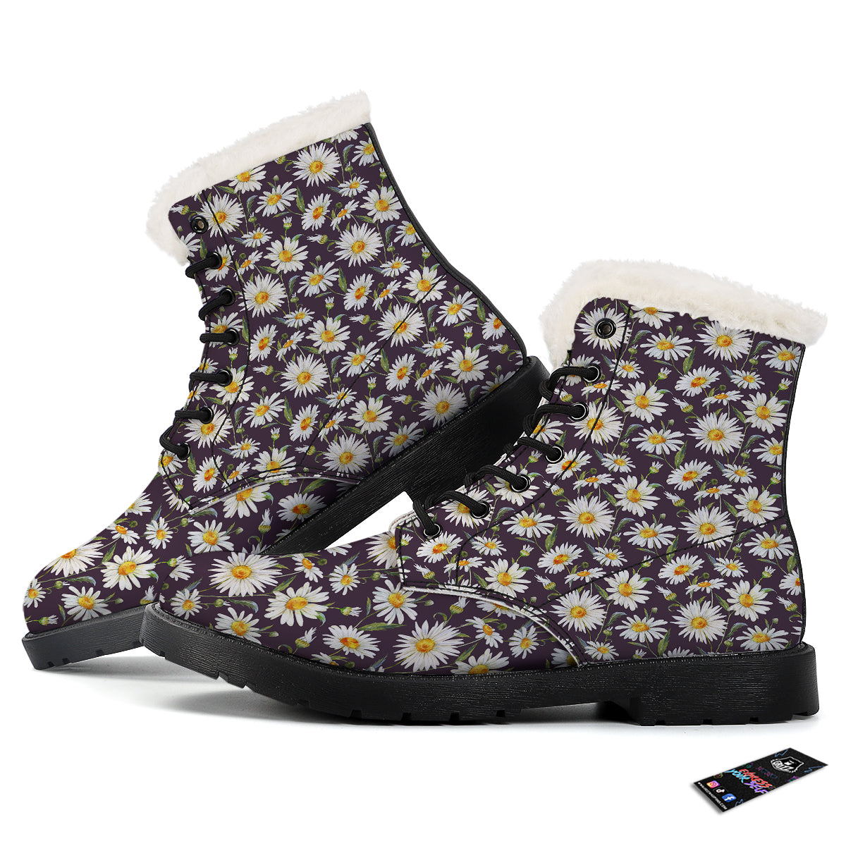 Flower Daisy Watercolor Print Pattern Winter Boots-grizzshop