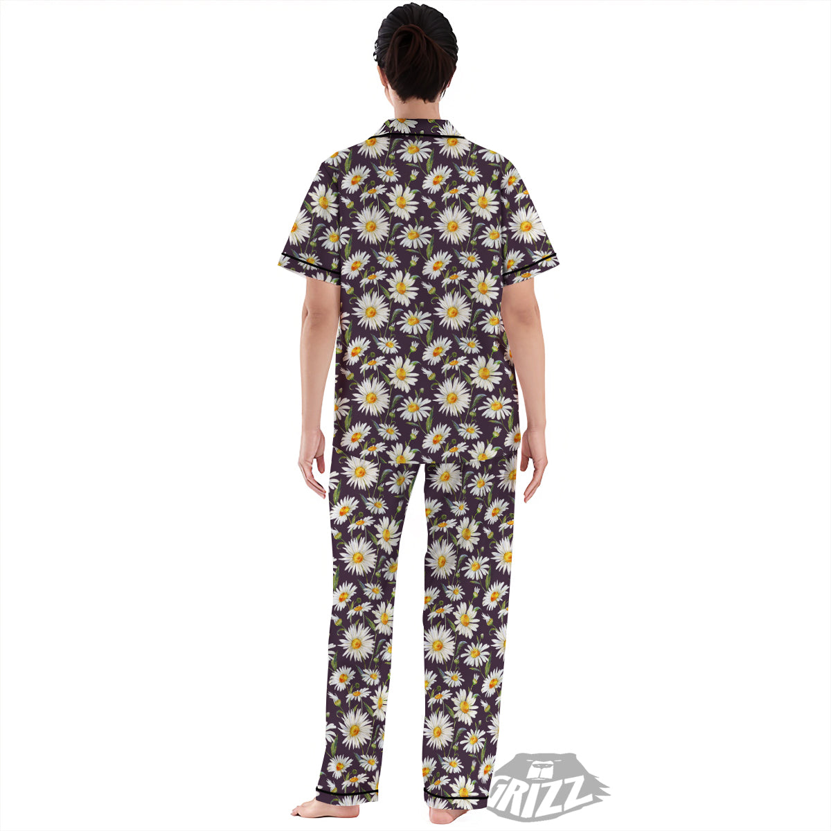 Flower Daisy Watercolor Print Pattern Women's Pajamas Set-grizzshop