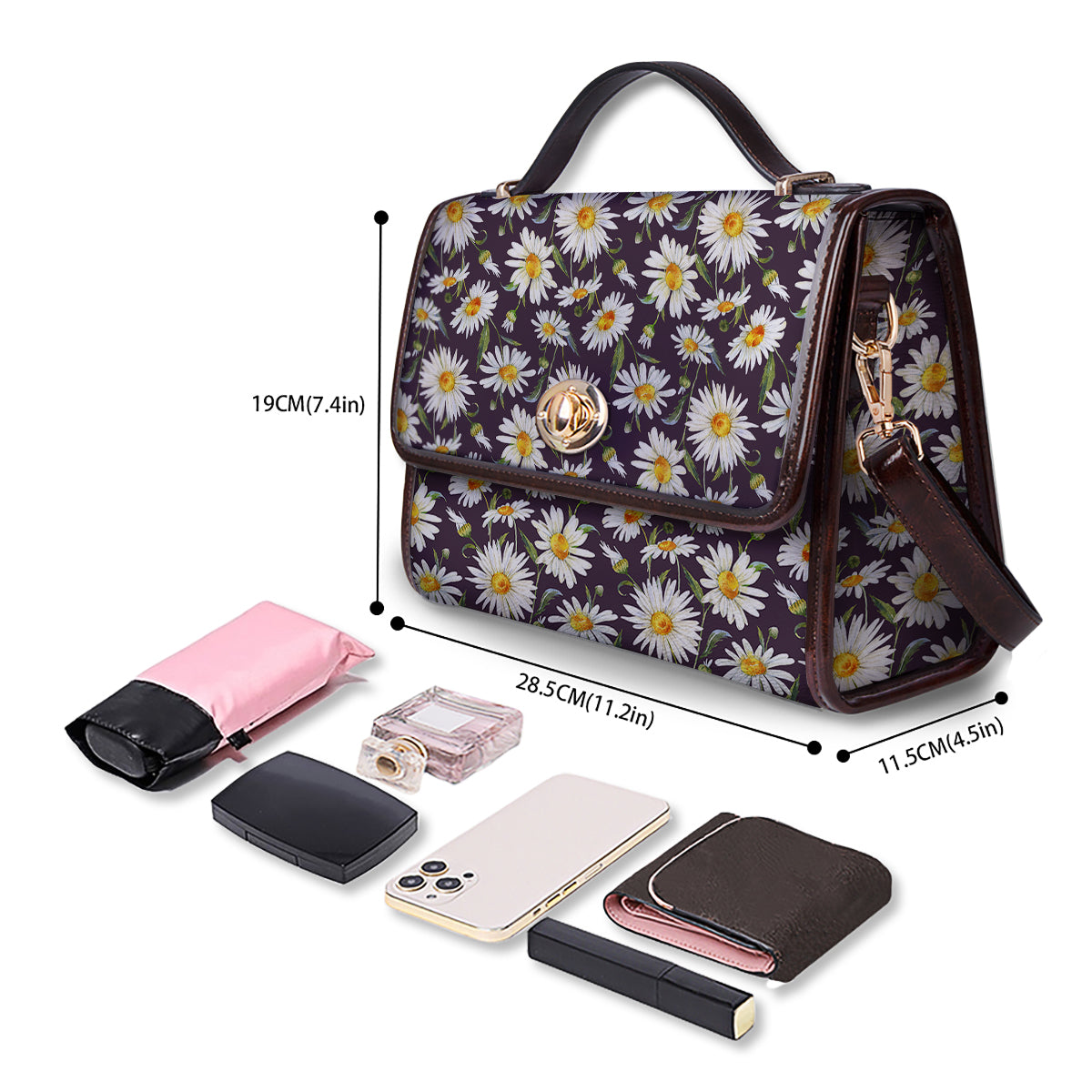 Flower Daisy Watercolor Print Pattern Women's Satchel Bag-grizzshop