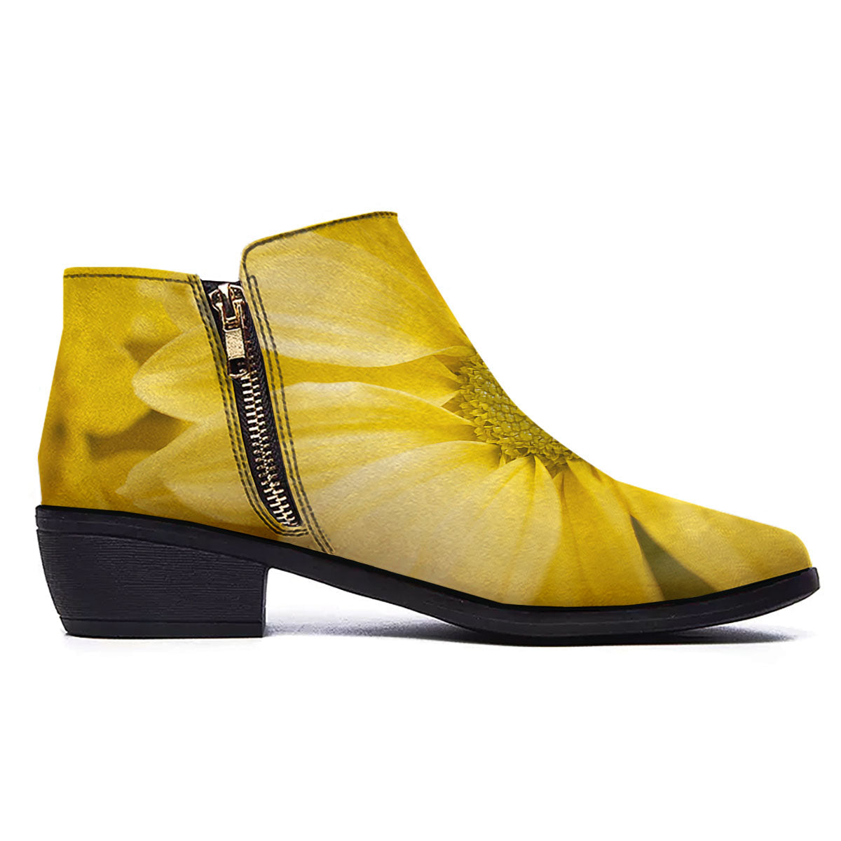Flower Daisy Yellow Print Ankle Boots-grizzshop