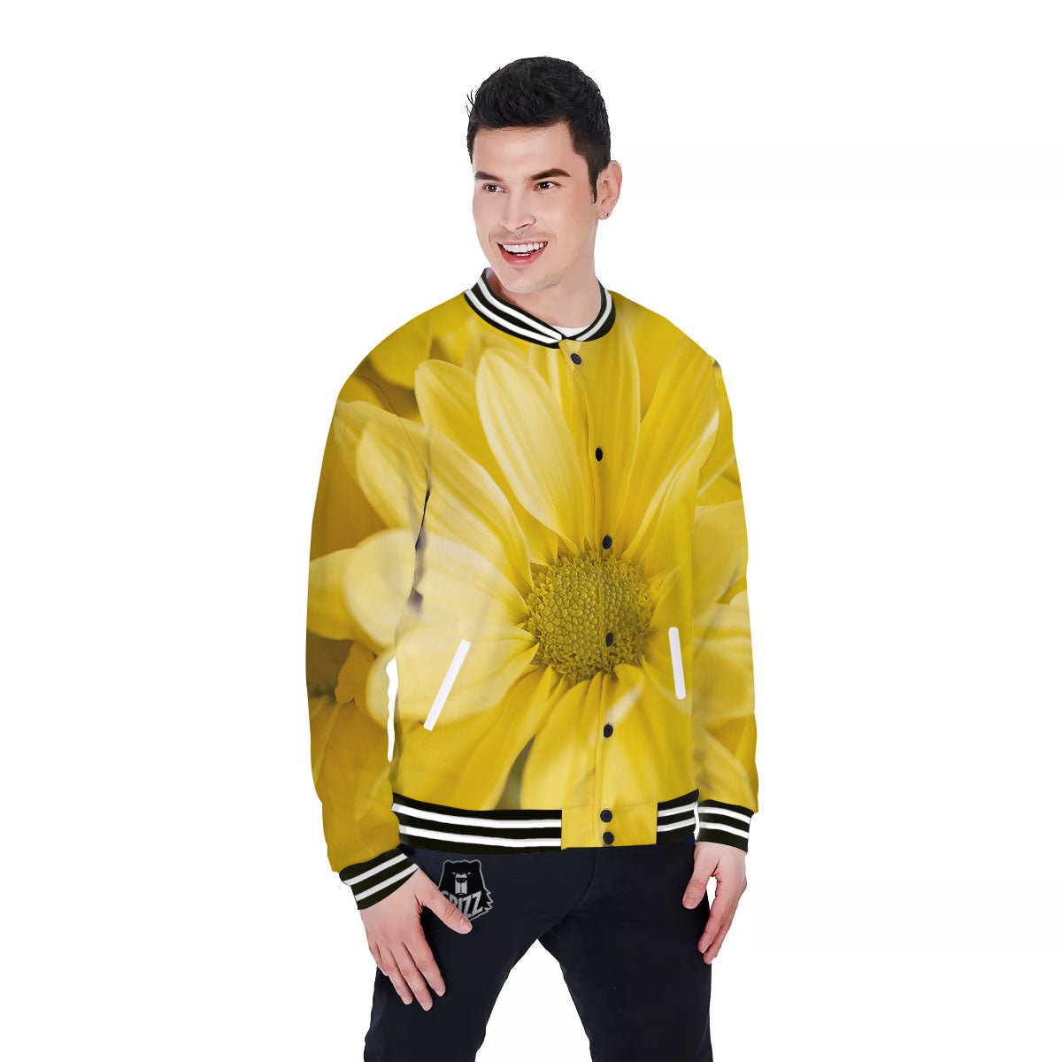 Flower Daisy Yellow Print Baseball Jacket-grizzshop