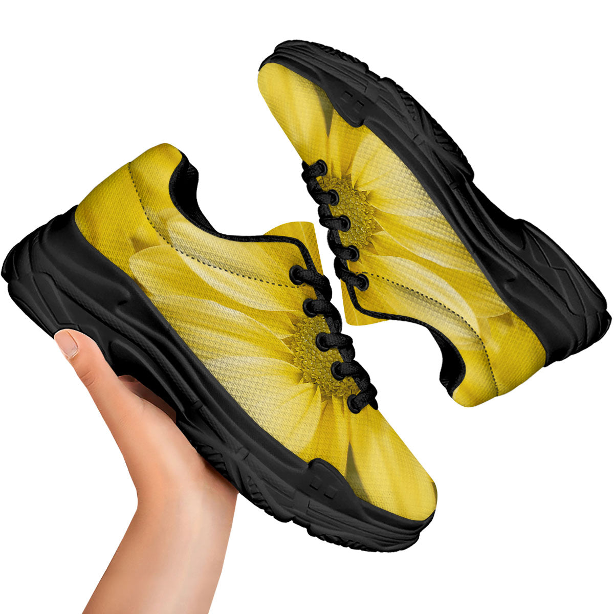 Flower Daisy Yellow Print Black Chunky Shoes-grizzshop