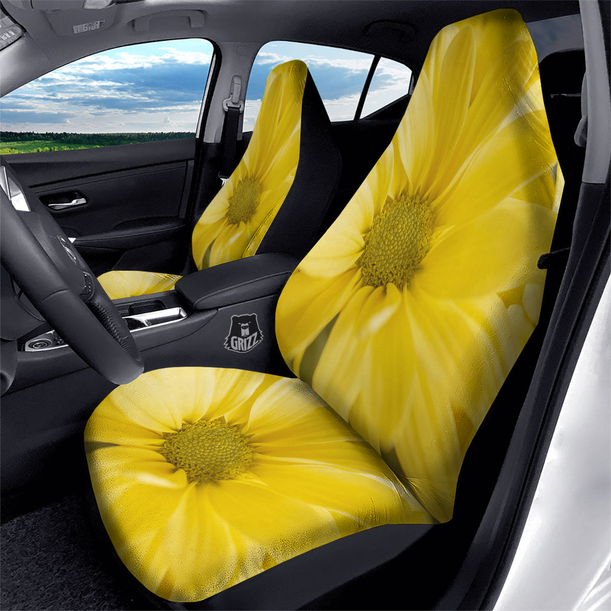 Flower Daisy Yellow Print Car Seat Covers-grizzshop